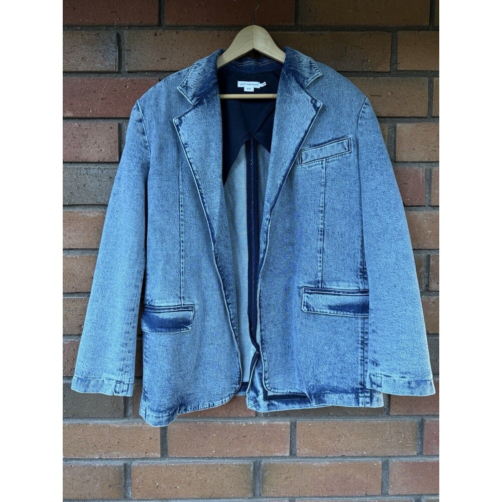 Good‎ American Oversized Denim Blazer S/M Cotton Blend GDOSBL235 Grunge